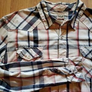 Levi's Pearl Snap Plaid Shirt Mens XXL Button Up Western Long Sleeve Red Wht Blu